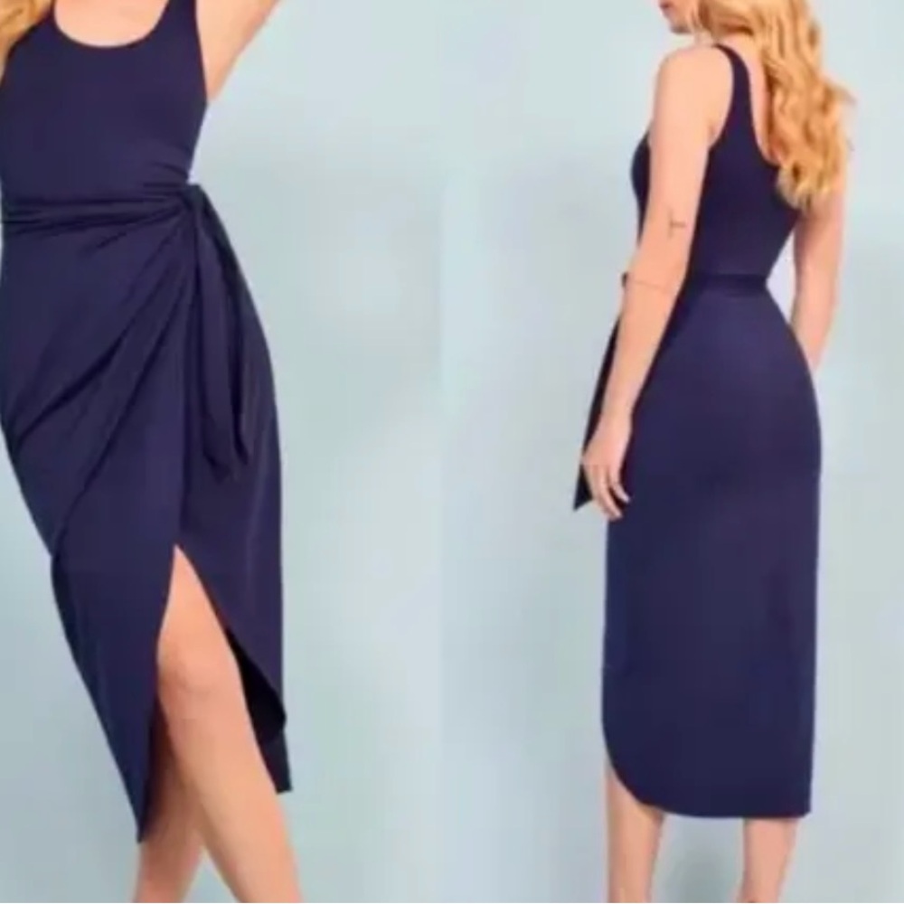 Reformation. Navy Blue. Midi wrap dress. Size small.